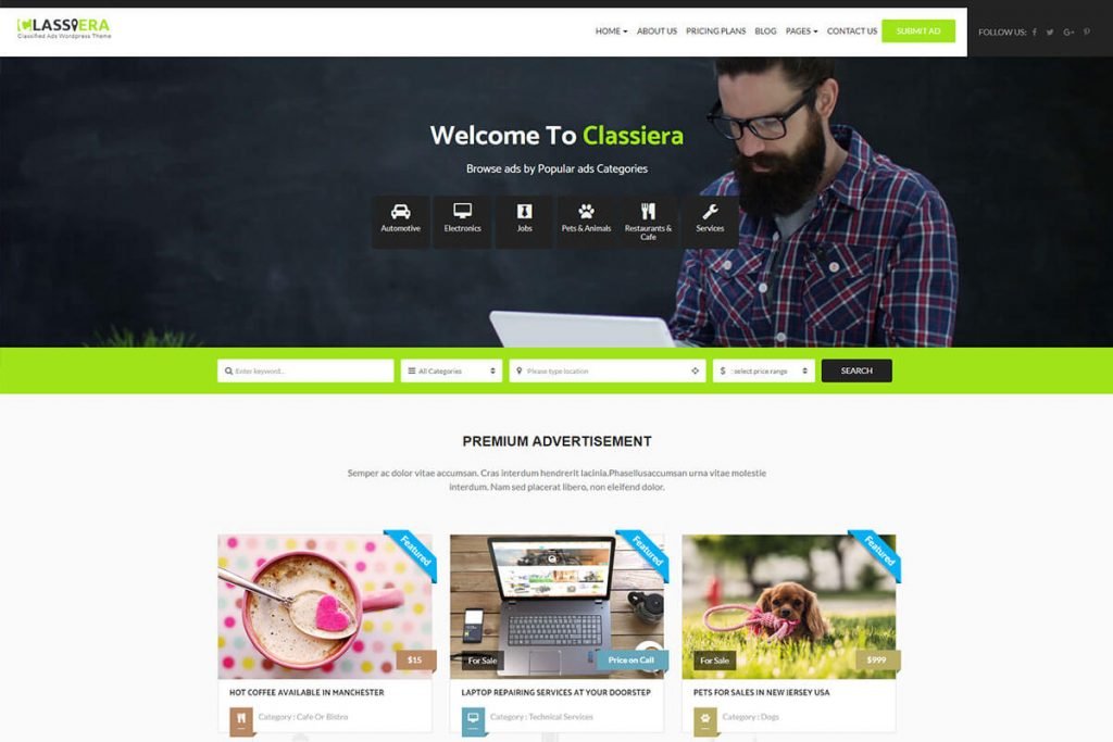 cassiera classified wordpress theme