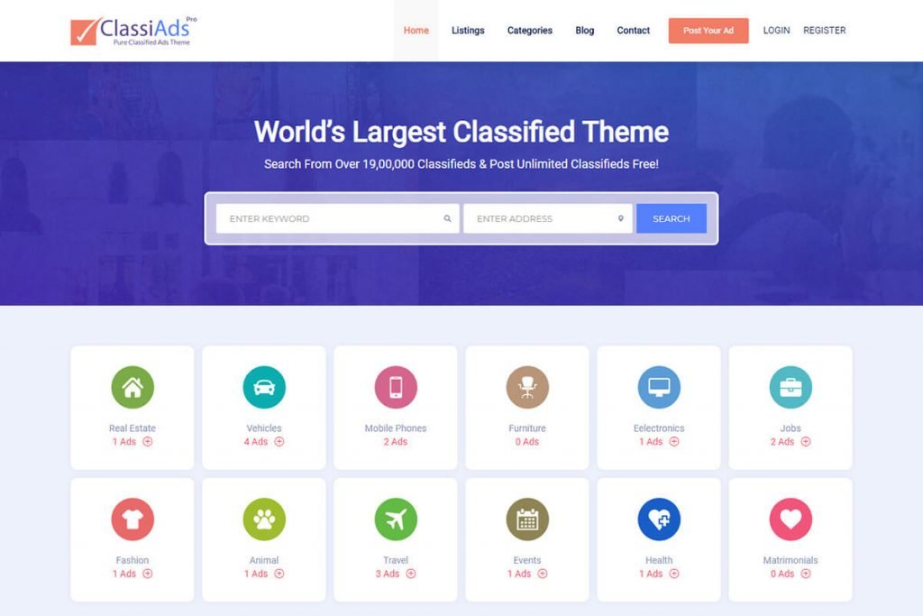 Classiads website WordPress Theme