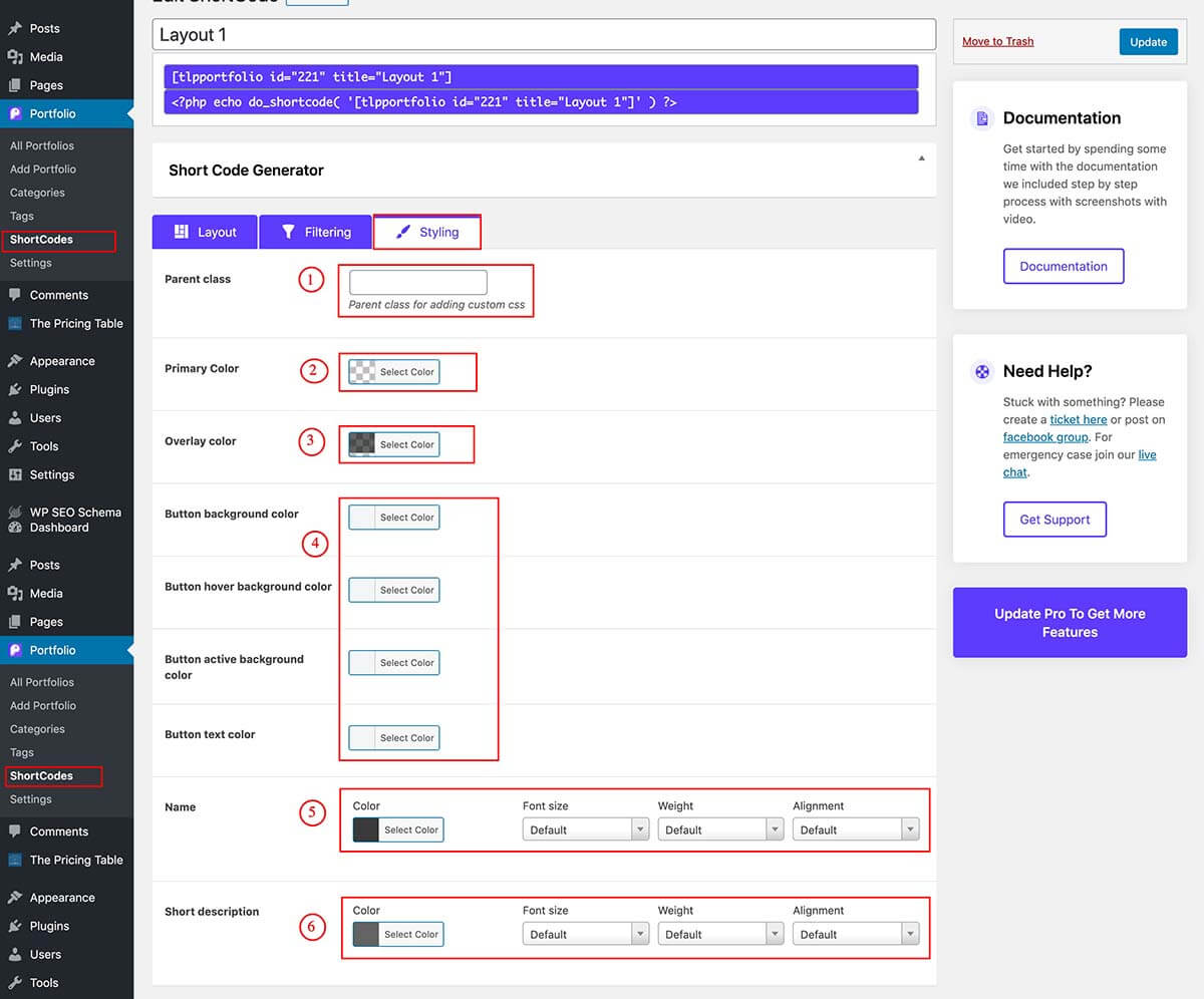 portfolio shortcode generator style