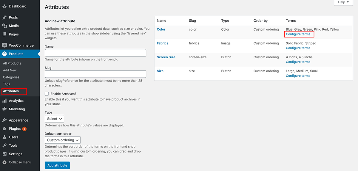 configure terms
