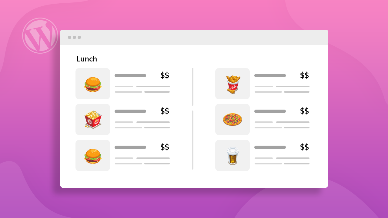 FoodMenu plugin for WordPress